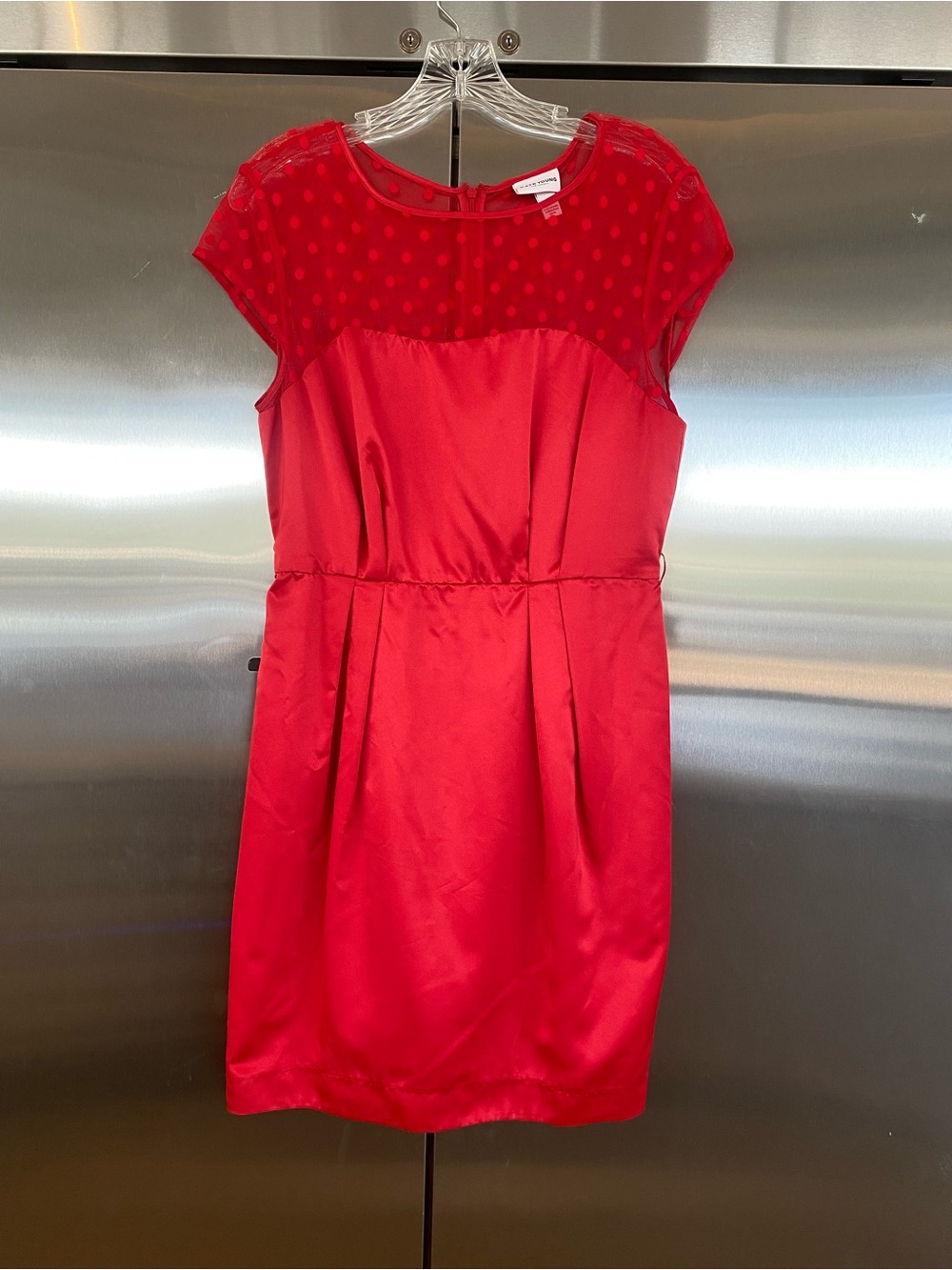 Kate Young Red Polka Sheer Yoke Mini Dress